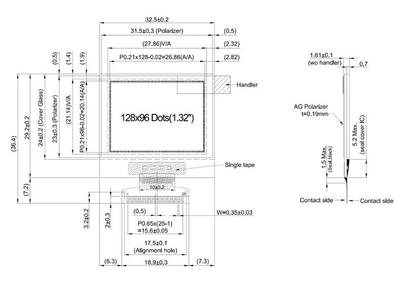 1.32" Small OLED Display Module, 128X64 Screen Micro OLED Mono Display, Custom Mini 0.96′′ OLED